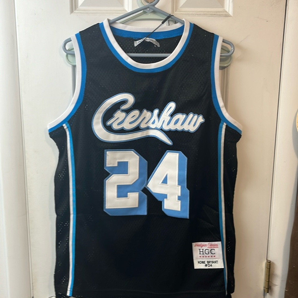 Headgear Classics Kobe Bryant 24 Jersey black white and baby blue